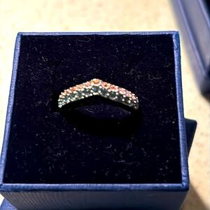 Authentic Swarovski blue and pink crystal ring 55